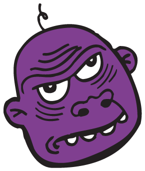 Zombie Snacks purple icon featuring an illustrated zombie face, with a playful and cartoonish design.