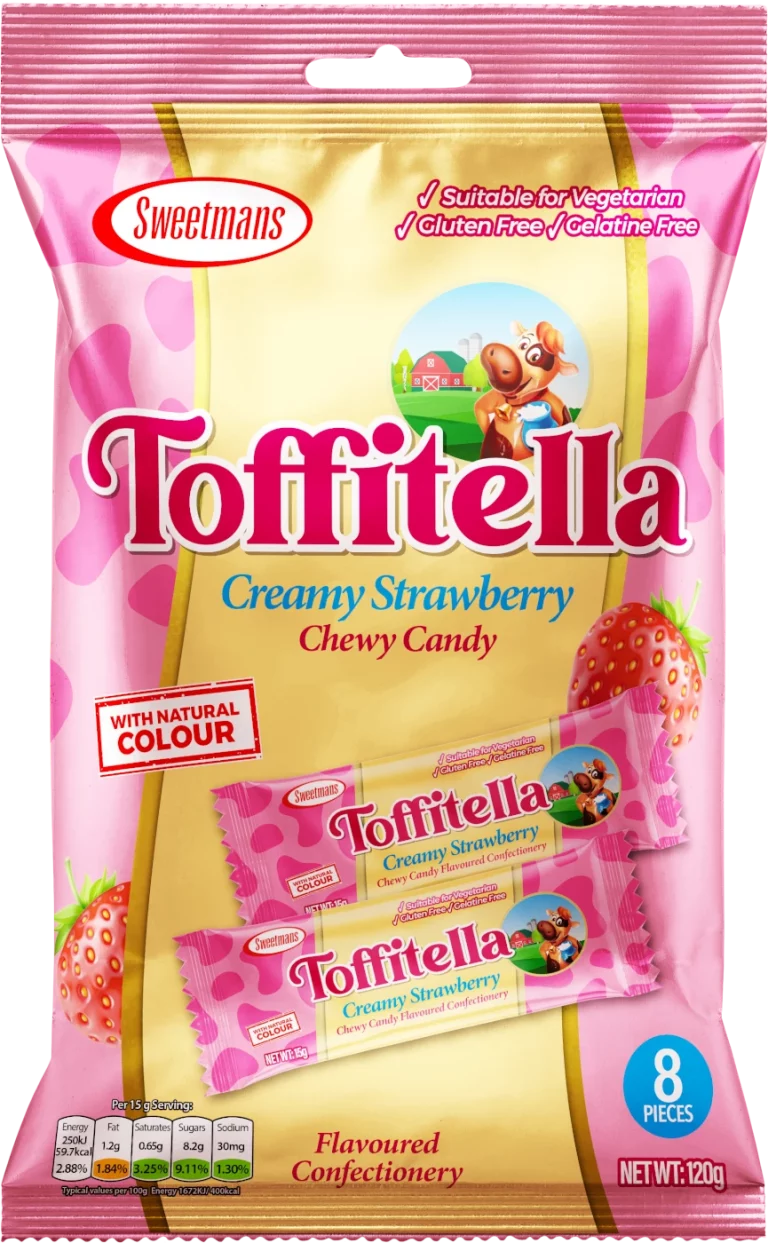 Tofitella creamy strawberry flavor pack in pink.