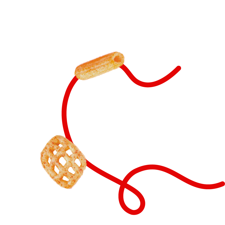 Close-up of Clancy's Party Mix Barbeque snacks with a red line on a transparent background.