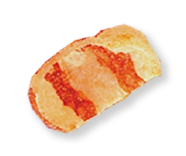 A close-up of a single bacon-flavoured chip on a transparent background.