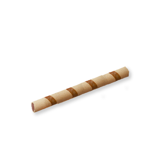 A single chocolate wafer stick with brown stripes on a transparent background.